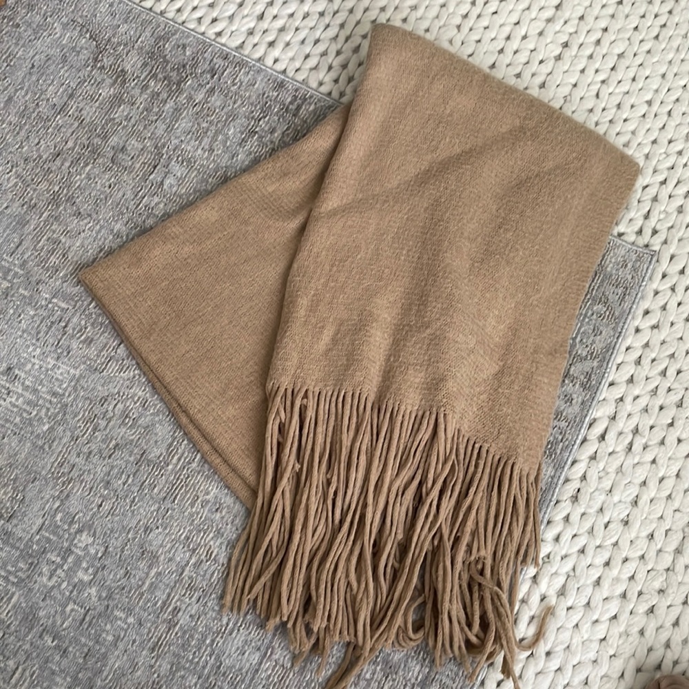 Free People Camel Fringe Oversized Scarf